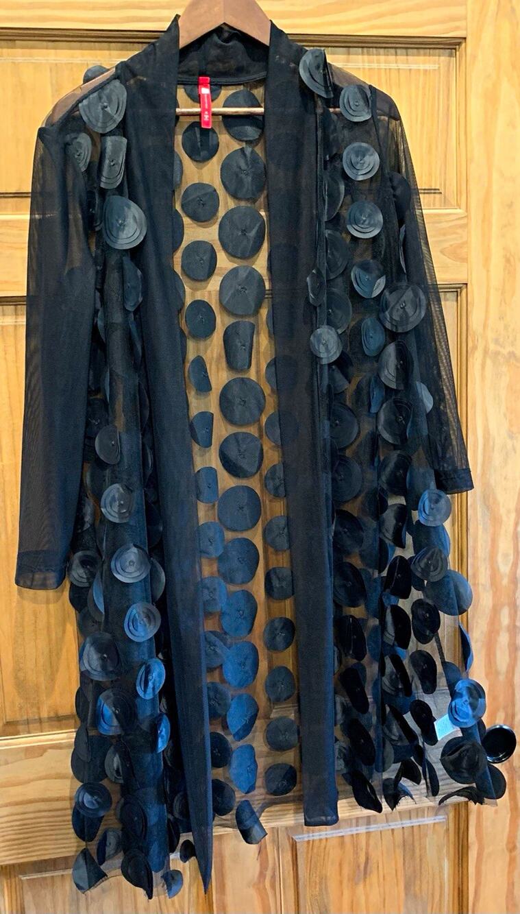 IC Collection 3-D Disc Mesh Midi Jacket Cardigan Black XL Made in USA